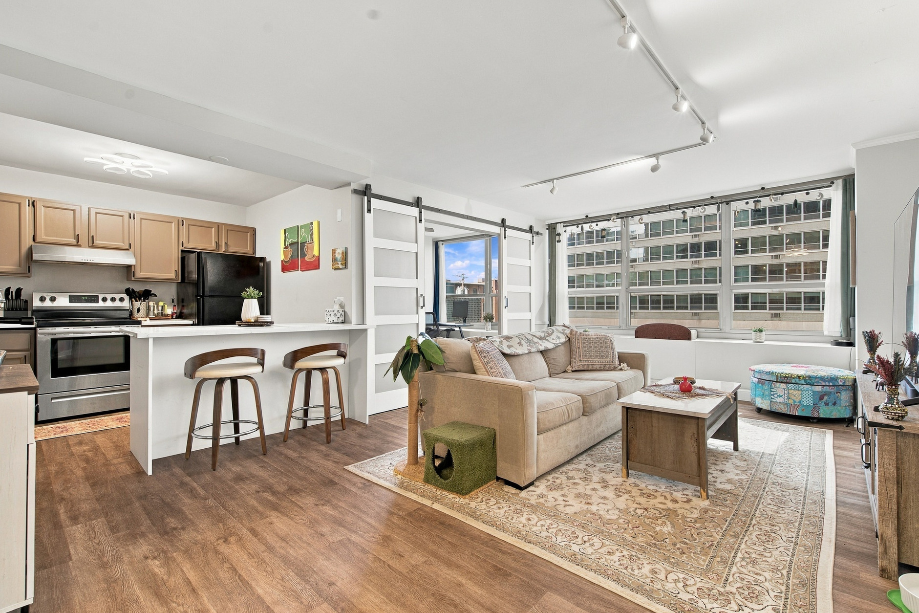 Open living room and kitchen
